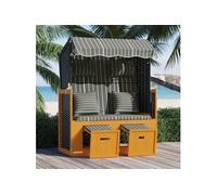 vidaXL Fauteuil de plage avec coussins en rotin synthétique et bois massif, noir et gris
