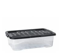 Strata Curve Lot de 6 boîtes de rangement sous lit avec couvercle noir, 42 l, 80 x 40 x 18 cm, transparent