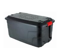 Strata Grande boîte de rangement robuste avec couvercle, 110 L, boîte de rangement verrouillable, intérieur et extérieur, boîte de rangement avec roulettes, boîte de rangement noire avec poignées