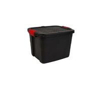 Strata Grande boîte de rangement robuste avec couvercle, 42 L, boîte de rangement verrouillable, pour intérieur et extérieur, boîte de rangement avec fermeture à clip, boîte de rangement noire avec