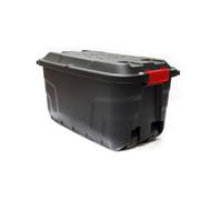Strata Grande boîte de rangement robuste avec couvercle, 75 L, boîte de rangement verrouillable, intérieur et extérieur, boîte de rangement avec roulettes, boîte de rangement noire avec poignées