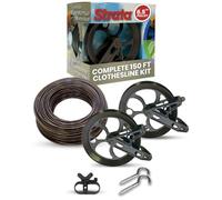Strata Harmony Kit Corde à linge robuste, fil galvanisé 45,7 m, revêtement PVC argenté, poulie de 16,5 cm, 2 tendeurs de treuil en métal, 1 pièce et 2 crochets métalliques, Bronze vieilli