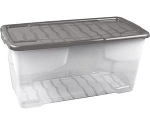Strata Lot de 3 boîtes de rangement en plastique empilable Curve de 80 litres avec couvercles à clipser, boîte de rangement multifonctionnelle pour la maison et le bureau, boîte transparente