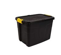 Strata Lot de 3 boîtes de rangement robustes et empilables - 60 l - 60 x 40 x 40 cm - Résistant à 630 kg - Noir/jaune