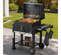 Strattore Charbon de Bois Réglable XL Barbecue au Charbon Barbecue sur Pied Barbecue de Jardin BBQ Gril en Fer