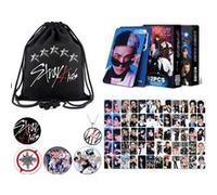 Stray Coffret cadeau pour STAY, Stray Merch avec 1 sac de gym SKZ,1 collier, 4 broches, Lot de 60 Photocard Stray Kids Lomo 32 autocollants SKZ Stray Kids Karma pour fans Marque Générique