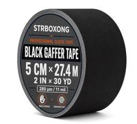 STRBOXONG Gaffer Noir 1 Rouleau 5 cm x 27,4 m, Ruban Adhésif Toilé | Ruban adhésif toilé mat, gaffeur, chatterton noir, scène studio photo, câbles, repères sol, découpe à la main