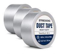 STRBOXONG Ruban Adhésif Toilé Argenté 48mm x 20m, Lot de 3, 210 Microns, Duct Tape Étanche, Gaffer Tape Déchirable à la Main, Sans Résidus pour Métal, Réparation, Atelier