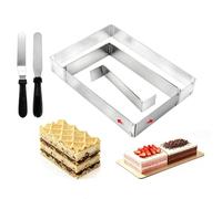 Strehknewen Cadre Patisserie Rectangulaire Extensible, Moule à Gâteau Réglable avec Séparateur et 2 Spatules, Acier Inoxydable, 18-27 × 34-52 cm, Hauteur 5 cm