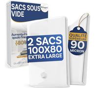 Stringari Sac Sous Vide Vetement Aspirateur Lot de 2 pièces XL 100x80 - Sac de Rangement Sous Vide De Qualité Supérieure - Housse Aspirable Rangement Les Seules Avec une Épaisseur de 90 Microns