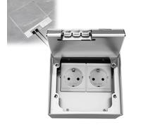 Strixorn Prise Encastrable au Sol 2 Prises EU Inox, 16A 4000W AC250V IP54, Prise Étanche pour Intérieur/Extérieur, Bureau, Hôtel, Cuisine, Salon