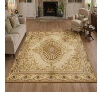 Strloepr Tapis, 120 x 120 cm, Motif Vintage Beige Jaune Marron Noir, Tapis Salon Chambre Adulte Poils Ras Cuisine Antidérapant Décoration Maison,
