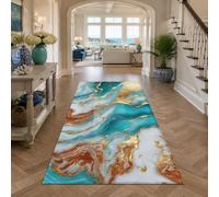Strloepr Tapis Chambre Adulte, 180 x 180 cm, Abstrait Bleu Jaune Marron Blanc, Tapis Salon Canapé Lit Ameublement Decoration Maison Interieur,