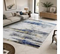 Strloepr Tapis Chambre Adulte, 180 x 200 cm, Abstrait Moderne Bleu Jaune Blanc Gris, Tapis Salon Canapé Convertible Salle a Manger Decoration Maison,