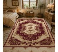 Strloepr Tapis Chambre Adulte, 180 x 200 cm, Motif Rouge Beige Jaune, Tapis Salon Canapé Convertible Salle a Manger Decoration Maison,