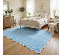Strloepr Tapis Grand Salon Chambre Salle a Manger Antidérapant Lavable en Machine,Motif Floral Oriental Bleu et Blanc, 200 x 300 cm