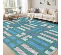 Strloepr Tapis Grand Salon Chambre Salle a Manger Bureau Antidérapant Lavable,Géométrique Vert, Bleu, Violet, Blanc, 200 x 290 cm