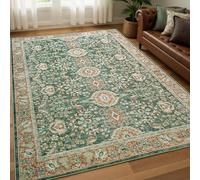 Strloepr Tapis Grand Salon Chambre Salle a Manger Bureau Antidérapant Lavable,Motif Floral Oriental Vert, Beige, Marron, 200 x 290 cm