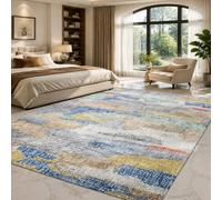 Strloepr Tapis Lavable en Machine, 60 x 90 cm, Abstrait Bleu Vert Jaune Beige Rouge Gris, Tapis Paillasson Entree Interieur Salon Chambre Cuisine,