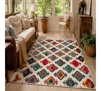 Strloepr Tapis Lavable en Machine, 60 x 90 cm, Motif géométrique Vert Rouge Bleu Jaune Violet Beige, Tapis Paillasson Entree Interieur Salon Chambre Cuisine,