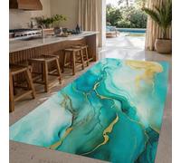 Strloepr Tapis Lavable en Machine, 70 x 140 cm, Abstrait Moderne Bleu Jaune Blanc, Tapis Entree Interieur Salon Chambre Adulte Salle a Manger Cuisine,