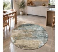 Strloepr Tapis Rond Lavable en Machine,Round 110 cm,Motif Abstrait Vieilli Couleurs Neutres Vertes, Tapis de Chaise Gaming Bureau Salon Chambre Adulte Salle a Manger Cuisine,