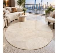 Strloepr Tapis Rond Lavable en Machine,Round 120 cm,Beige crème Abstrait Moderne, Tapis Poils Courts Salon Meubles Chambre à Coucher Cuisine Décoration Maison,