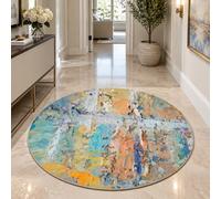 Strloepr Tapis Rond Lavable en Machine,Round 70 cm,Abstrait Coloré Bleu Orange Jaune Blanc Beige, Tapis Entree Interieur Salon Chambre Adulte Salle a Manger Cuisine,