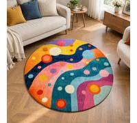 Strloepr Tapis Rond Lavable en Machine,Round 70 cm,Abstrait Moderne Multicolore Rose Jaune Bleu Orange Rouge, Tapis Entree Interieur Salon Chambre Adulte Salle a Manger Cuisine,