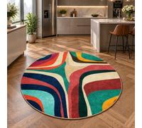 Strloepr Tapis Rond Lavable en Machine,Round 70 cm, Multicolore Vert Rouge Bleu Beige Orange Jaune, Tapis Entree Interieur Salon Chambre Adulte Salle a Manger Cuisine,
