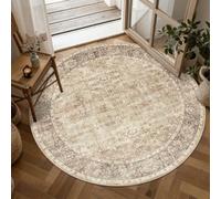 Strloepr Tapis Rond Lavable en Machine,Round 70 cm,Taupe Vintage Couleurs Neutres Beige Marron Blanc, Tapis Entree Interieur Salon Chambre Adulte Salle a Manger Cuisine,