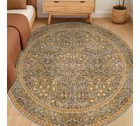 Strloepr Tapis Rond Lavable en Machine,Round 80 cm,Vintage Multicolore à Fleurs Beige Marron Rose Gris, Tapis Entree Interieur Salon Chambre Adulte Chaise de Bureau Cuisine,