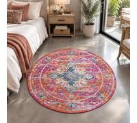 Strloepr Tapis Rond Lavable en Machine,Round 90 cm,Multicolore Rose Orange Bleu Blanc, Tapis Poils Courts Entree Interieur Salon Chambre Cuisine Décoration Maison,
