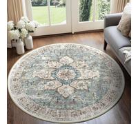 Strloepr Tapis Rond Lavable en Machine,Round 90 cm,Vert Vintage Beige Blanc, Tapis Poils Courts Entree Interieur Salon Chambre Cuisine Décoration Maison,