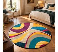 Strloepr Tapis Rond Salon Chambre,Round 140 cm,Multicolore Jaune Violet Bleu Beige Rose, Tapis Meubles Chaise Coiffeuse Cuisine Antidérapant Décoration Maison,
