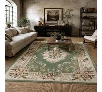 Strloepr Tapis Salon, 200 x 290 cm, Motif Vert Beige Rouge, Tapis Grand Chambre Salle a Manger Bureau Antidérapant Lavable,