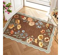 Strloepr Tapis Salon Chambre Adulte Poils Ras Cuisine Antidérapant Décoration Maison,Motifs Floraux Marron, Orange, Jaune, Bleu, Vert, 120 x 120 cm