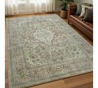 Strloepr Tapis Salon Chambre Adulte Salle a Manger Decoration Maison Interieur,Motif Floral Oriental Vintage Vert, Beige, Blanc, Gris, 200 x 200 cm
