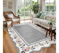 Strloepr Tapis Salon Chambre Cuisine Decoratif Maison Meuble Fauteuil de Bureau,Motif Floral Oriental Gris, Beige, Blanc, 120 x 160 cm