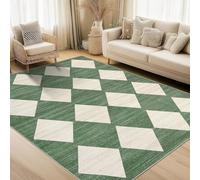 Strloepr Tapis Salon Chambre Cuisine Décoration Maison,Dessous antidérapant, Lavable,Géométrique Vert, Beige, 110 x 160 cm