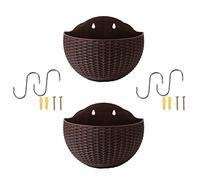 Stronrive 2 Pièces Fleur Suspendu Au Mur, Pots PIantes D'extérieur, Imitation Rotin Suspendu Demi-Cercle Fleur, Support PIantes Cintre pour Balcon Clôture Jardinières Murales