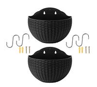 Stronrive 2 Pièces Fleur Suspendu Au Mur, Pots PIantes D'extérieur, Imitation Rotin Suspendu Demi-Cercle Fleur, Support PIantes Cintre pour Balcon Clôture Jardinières Murales