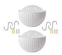 Stronrive 2 Pièces Fleur Suspendu Au Mur, Pots PIantes D'extérieur, Imitation Rotin Suspendu Demi-Cercle Fleur, Support PIantes Cintre pour Balcon Clôture Jardinières Murales