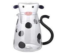 Stronrive Pichet À Eau en Verre, Carafe À Vache Dessin Animé avec Tasse, Carafe en Verre avec Tasse en Verre Mignon Pichet À Thé en Verre Vache Bouilloire Pot À Lait Carafe À Eau