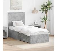 Structure bois ingénierie élégant rangement Gris Béton Argent 70 x 190 cm | Cadre de lit Gris Béton et Argent 70 x 190 cm Bois d'ingénierie avec Tiroirs de Rangement et Tête de Lit, Sommier à Lattes,