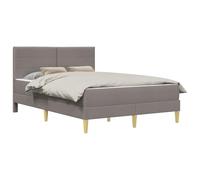 Structure de lit 140 x 200 cm taupe avec matelas en mousse et sommier à | Contreplaqué robuste, sommier fixe, pieds tournés, nettoyage facile, design moderne