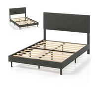 Structure de Lit 140 x 200cm COSTWAY, Lit Double Charge 360kg, Tête de Lit Réglable en Hauteur, Sommier à Lattes Bois, sans Matelas