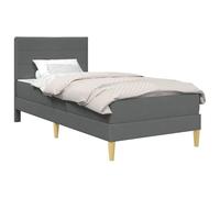 Structure de lit 90 x 200 cm gris foncé avec sommier fixe et matelas | Contreplaqué résistant, pieds en plastique tournés, entretien facile, design moderne rectangulaire