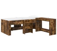 Structure de lit avec bureau, 2 pièces, en bois chêne fumé