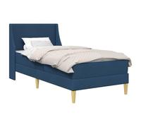 Structure de lit avec matelas bleu 80 x 200 cm en polyester | Tissu respirant, structure en contreplaqué, sommier à lattes en bois, espace sous le lit, revêtement zippé